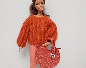 Doll outfit, Clothes for doll 11.5 - 12 inch, total look 3 in 1 set for barbiedoll, Fashion doll clothes, made to move doll, doll  sweater