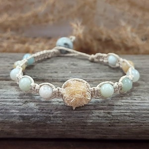 7 3/8&quot; - 7 1/2&quot; - Desert Rose Hemp Bracelet - Handmade Unique Crystal Gemstone Healing Crystal Stone Macrame Bracelets Women Girls Gift