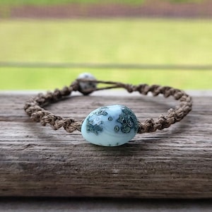 Handmade Peruvian Opal Hemp Bracelet - Macrame Boho Gemstone
