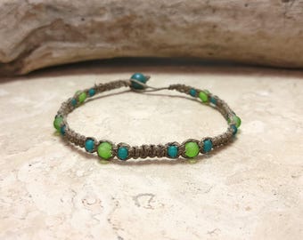 Beach Sea Glass Hemp Ankle Bracelets - CHOOSE SIZE/STYLE - Handmade Artisan Beachy Macrame Anklets Jewelry for Women Girls - Free Shipping