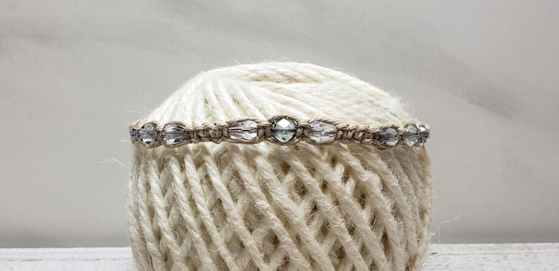 Boho Anklet Summer Beach Anklet Removable Macrame Anklet Czech Beaded Anklet 10 Transparent Steel Blue Hemp Ankle Bracelet
