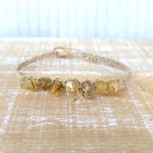 Rutilated Quartz Gemstone Hemp Bracelet - CHOOSE SIZE/STYLE - Handmade Artisan Healing Crystal Macrame Bracelets Women Girls Free Shipping