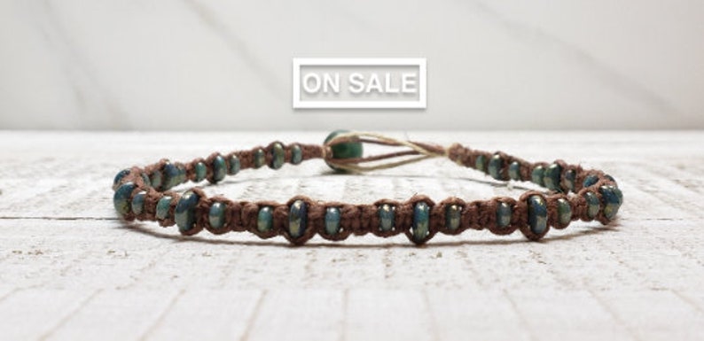 Removable Macrame Boho Beachy Destash Free Shipping Turquoise Bronze Picasso Hemp Ankle Bracelet Beaded Hemp Anklet ON SALE 10 12