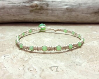 Beach Sea Glass Hemp Ankle Bracelets - CHOOSE SIZE/STYLE - Handmade Artisan Beachy Macrame Anklets Jewelry for Women Girls - Free Shipping