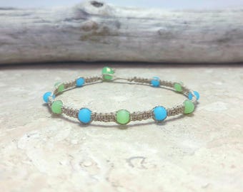 Beach Sea Glass Hemp Ankle Bracelets - CHOOSE SIZE/STYLE - Handmade Artisan Beachy Macrame Anklets Jewelry for Women Girls - Free Shipping