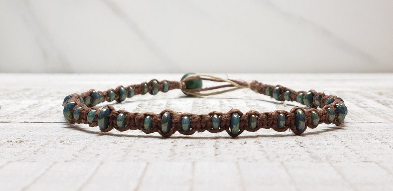 Removable Macrame Boho Beachy Destash Free Shipping Turquoise Bronze Picasso Hemp Ankle Bracelet Beaded Hemp Anklet ON SALE 10 12