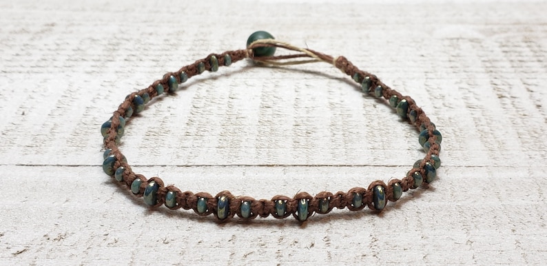 Removable Macrame Boho Beachy Destash Free Shipping Turquoise Bronze Picasso Hemp Ankle Bracelet Beaded Hemp Anklet ON SALE 10 12