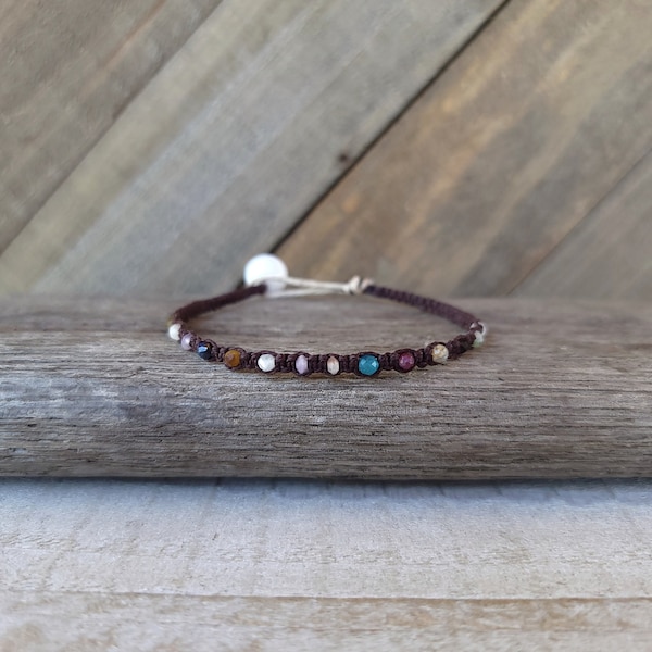 Dainty Multi Stone Hemp Bracelet - CHOOSE SIZE - Unique Quality Handmade Boho Macrame Healing Gemstone Women Girls Gift Fast Free Shipping