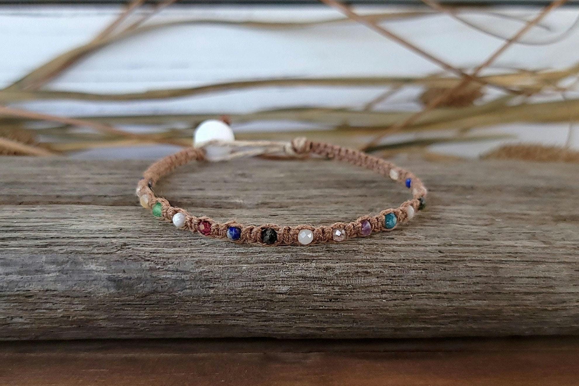 Dainty Mix Gemstone Hemp Bracelet - Choose Size - Quality Handmade…