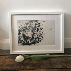 hedgehog print, nursery print, black and white, animal picture,art print, wall art