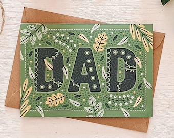 Botanical Leaves Dad Card / Father's Day Card For Nature Lover / Green Plants Father's Day Card / Eco-Friendly Father's Day Cards / Blank