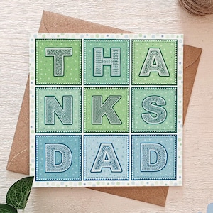 Carte de remerciement pour papa / Carte de fête des pères bleue et verte de son fils / Carte de fête des pères typographique / Cartes de fête des pères respectueuses de l'environnement / Cartes vierges