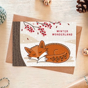 Carte de Noël renard enneigé / Carte de Noël individuelle / Cartes de Noël écologiques / Cartes de Noël animaux des bois / Jolies cartes de Noël