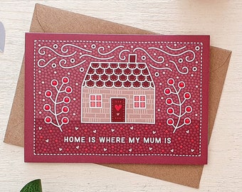 Home Is Where My Mum Is Card – Illustrated House, Mother's Day Greeting
