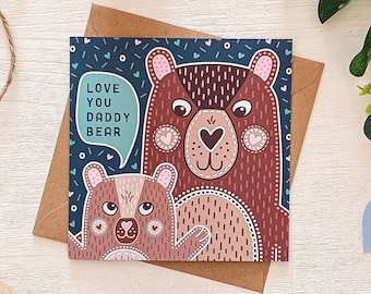 Je t'aime papa ours carte / jolie carte de fête des pères / première carte de fête des pères / cartes de fête des pères respectueuses de l'environnement / illustration mignonne d'ours