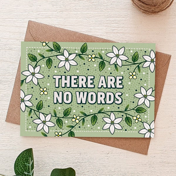 Green Floral Sympathy Card / There Are No Words Card For Friend / Sorry For Your Loss Cards / Eco-Friendly Greeting Cards / Blank Cards