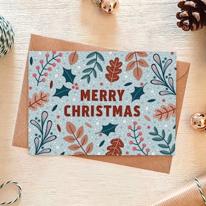 Carte de Noël botanique feuillage festif / Carte de Noël individuelle / Cartes de Noël écologiques / Carte de Noël unique / Nature