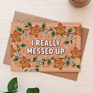 Carte J'ai vraiment foiré / Carte orange désolé pour un ami / Cartes d'excuses / Cartes de voeux écologiques / Cartes Je suis désolé