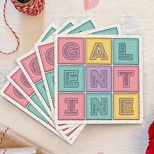 Lot de cartes de Saint-Valentin typographiques pastel, lot de cartes de Saint-Valentin, jolies cartes d'amitié féminine, cartes de voeux écologiques