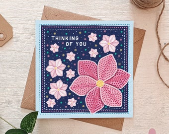 Floral Thinking of You Card / Blue and Pink With Sympathy Card / Floral Sympathy Card / Eco-Friendly Greeting Cards / Blank Cards