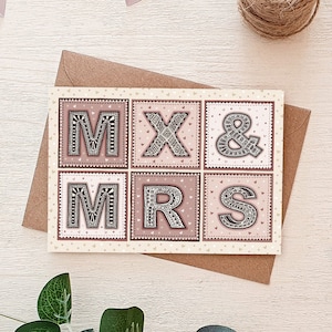 Carte de mariage rose et crème de Mx et Mme / Cartes de mariage non mixtes / Cartes de mariage non binaires / Cartes de mariage écologiques / Genre neutre