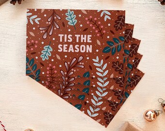 Pack of Tis The Season Red Christmas Cards / Christmas Card Multipack / Eco Friendly Christmas Cards / Botanical Christmas Cards