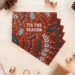 Lot de cartes de Noël rouges Tis The Season / Paquet multiple de cartes de Noël / Cartes de Noël écologiques / Cartes de Noël botaniques