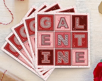 Typographic Galentine's Day Card Multipack / Pack Of Galentine's Day Cards / Red Pink Female Friendship Cards / Eco-Friendly Greeting Cards