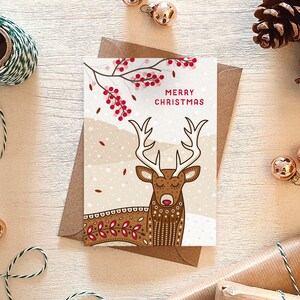 Carte de Noël illustrée cerf / Carte de Noël individuelle / Cartes de Noël écologiques / Cartes de Noël animaux / Cartes de Noël animalier