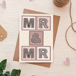 Carte de mariage rose et crème pour Mr et M. / Cartes de mariage de même sexe / Cartes de mariage gais / Cartes de mariage uniques / Cartes de mariage écologiques / LGBTQ