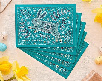 Pack of Folk Art Easter Bunny Cards / Happy Easter Card Pack / Easter Card Multipack / Set of Easter Cards / Eco-Friendly Easter Cards