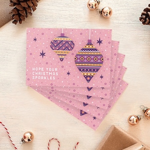 Lot de cartes de Noël boules roses clair / Paquet multiple de cartes de Noël / Cartes de Noël respectueuses de l'environnement / Jeu de cartes de Noël roses