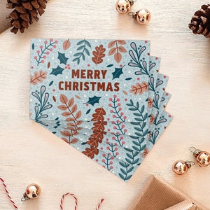 Lot de cartes de Noël botaniques uniques / emballage multiple de cartes de Noël / Cartes de Noël écologiques / Cartes de Noël nature feuillage festif