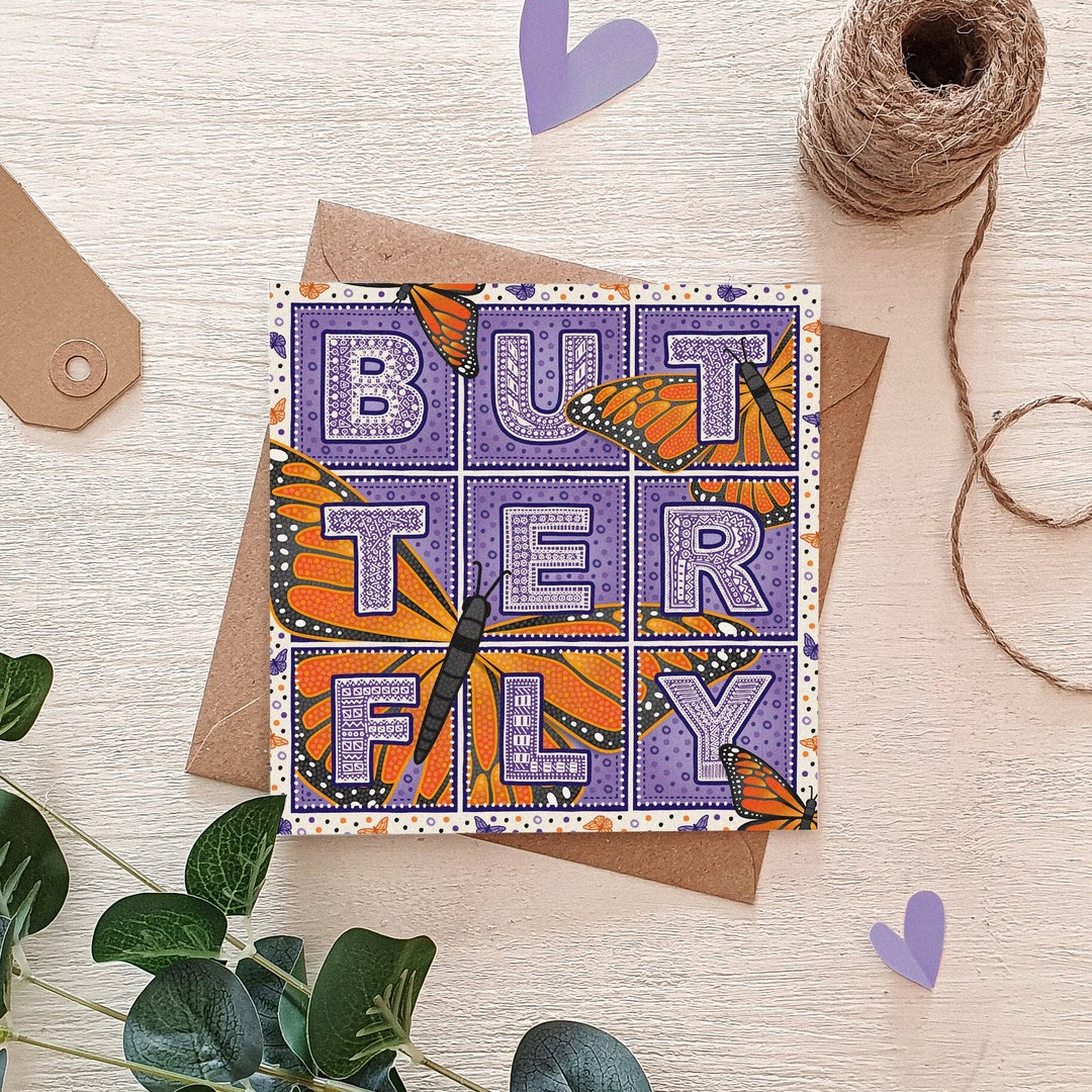 Monarch Butterfly Birthday Card: Purple & Orange Wildlife Art - Etsy