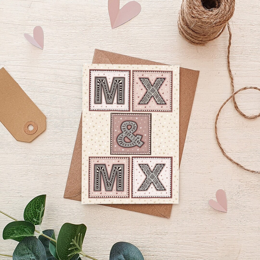Pink and Cream Mx &amp; Mx Wedding Card / Gender Neutral Wedding Cards ...