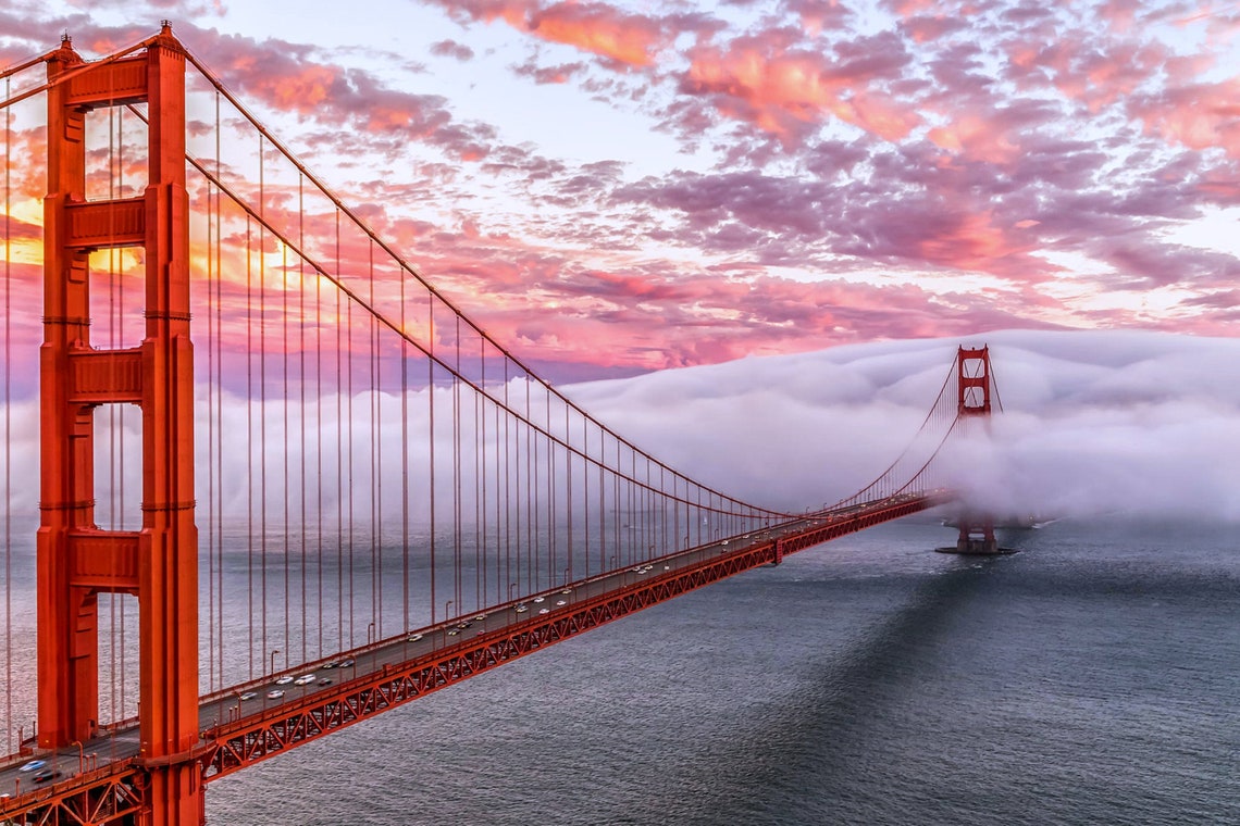 Golden Gate San Francisco Red Bridge in the sunset 4K Etsy