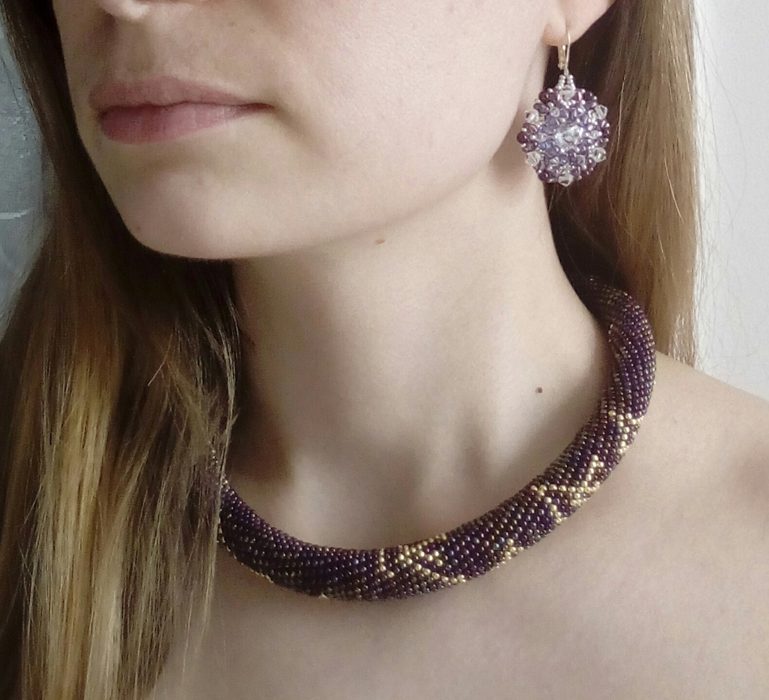 Beaded choker purple necklace Collar choker Handmade Jewelry Etsy