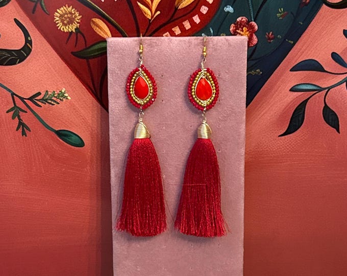 Crystal and silk tassel earrings