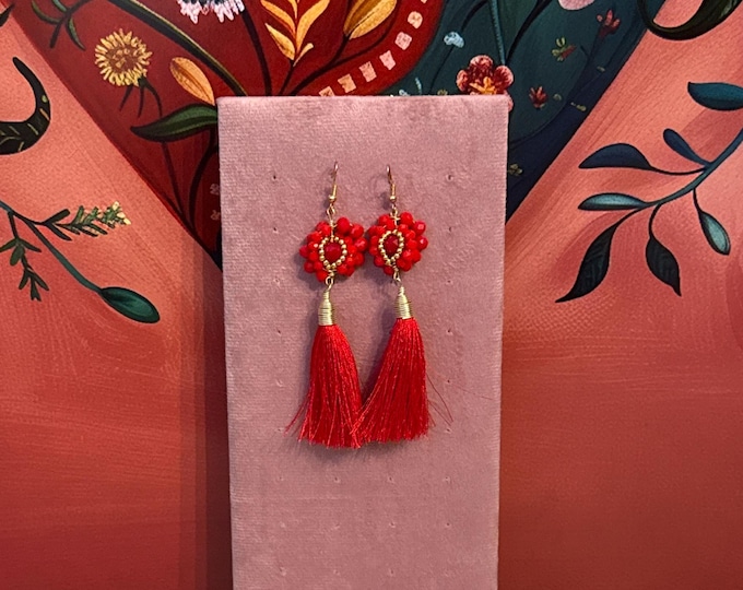 Crystal earrings with silk tassel