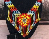 Necklace set with earrings and Huichol bracelet