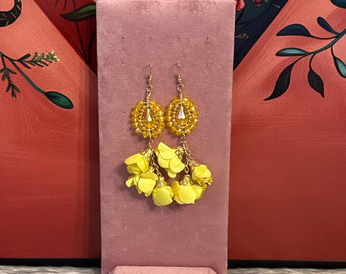 Silk and crystal flower earrings