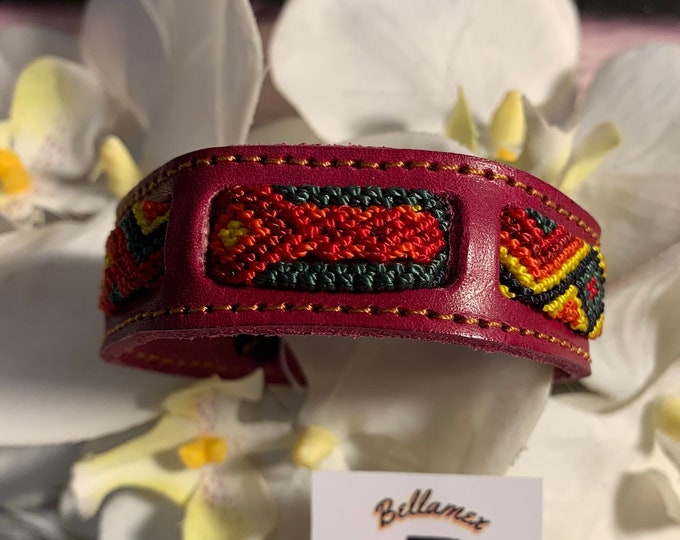 Leather bracelet with embroidery