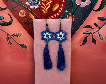 Huichol earrings with silk tassel