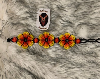 Huichol bracelet 3 flowers