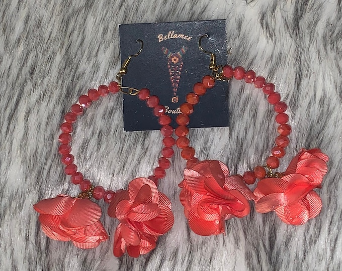 Crystal and flower hoop earrings