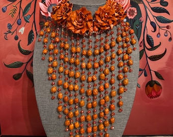 Maxi necklace Flowers and palm barrels with earrings