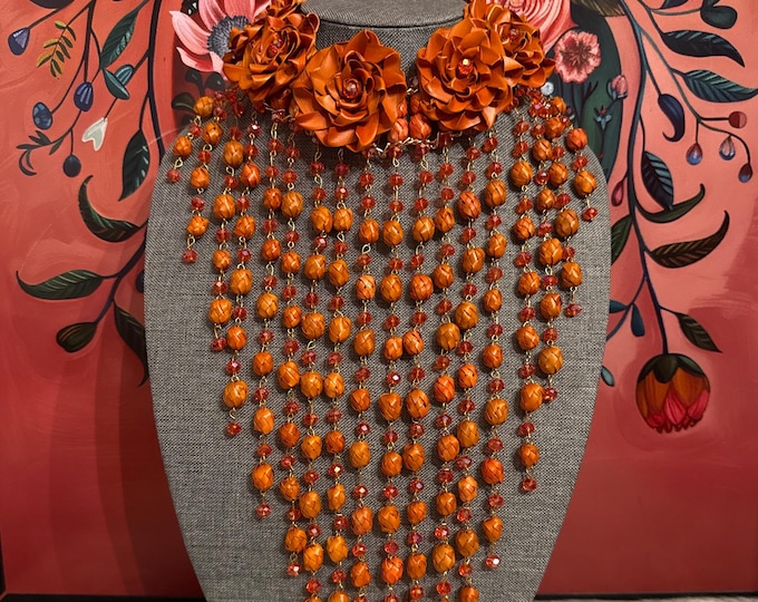 Maxi necklace Flowers and palm barrels with earrings