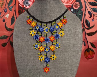 Mini flower waterfall necklace with earrings