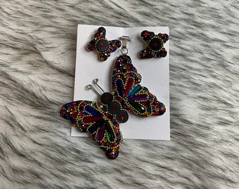 Handmade 925 silver bear or butterfly earrings and pendant set