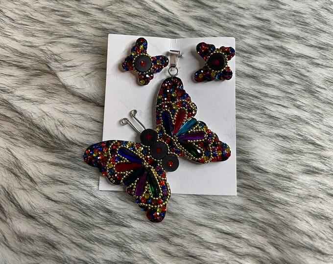 Handmade 925 silver bear or butterfly earrings and pendant set